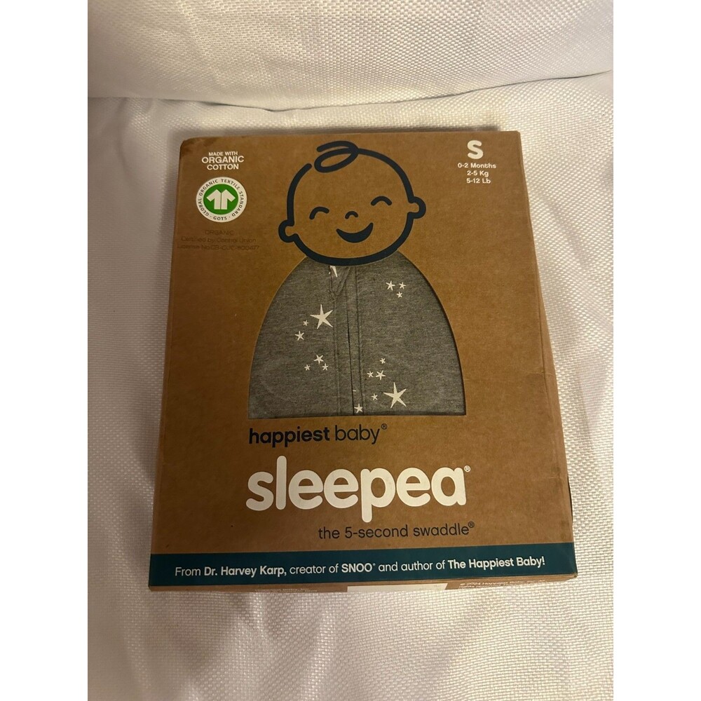 New Happiest Baby Sleepea 5 Second Swaddle 0-2 Months Small Graphite Stars